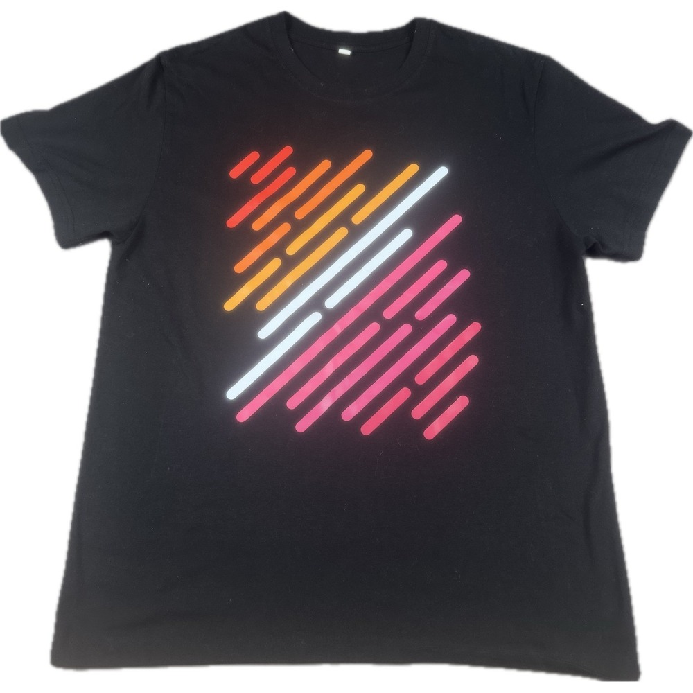 Unbranded Mens Abstract Geometric Graphic T-Shirt L Black Sunset Gradient Stripe